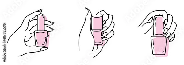 Fototapeta A set of illustrations with women's hands and nails. Nail polish. Online art, offline. Isolated on a white background.