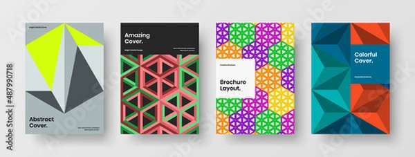 Fototapeta Minimalistic handbill A4 vector design template collection. Trendy mosaic shapes cover illustration composition.