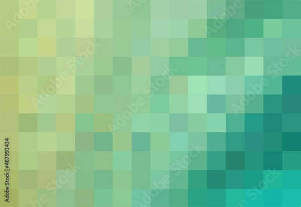 Fototapeta Background from green and yellow colors squares. Geometric texture. Abstract art pattern of square pixels, space for your design or text. A backing of mosaic squares