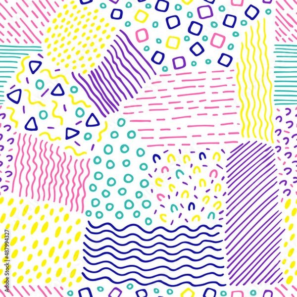 Obraz Colorful abstract seamless pattern. Doodle background. Hand drawn cartoon print