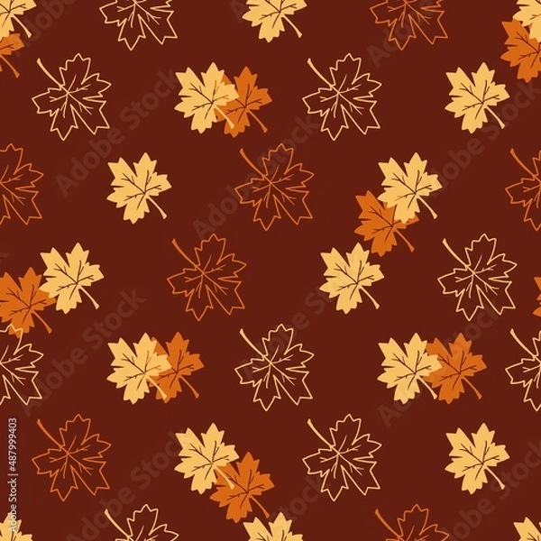 Fototapeta Brown autumn maple leaves vector graphic art seamless pattern