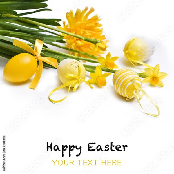 Obraz Easter colored eggs and spring flowers