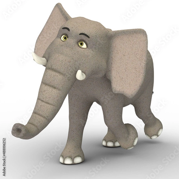 Obraz 3D-illustration of a cute and funny adult cartoon elephant is curious