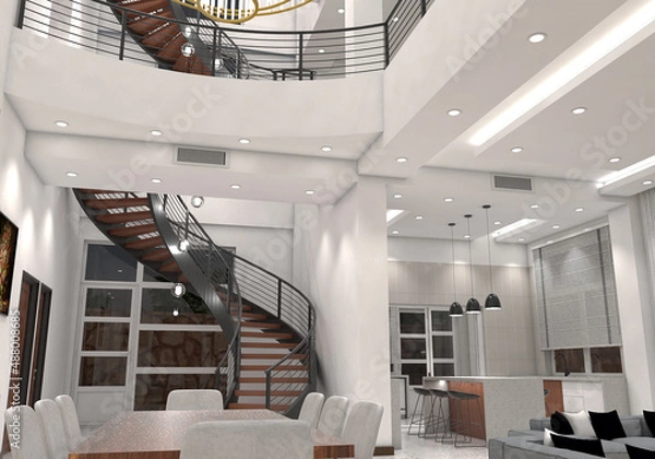 Obraz 3D Interior Design - Curved Stair