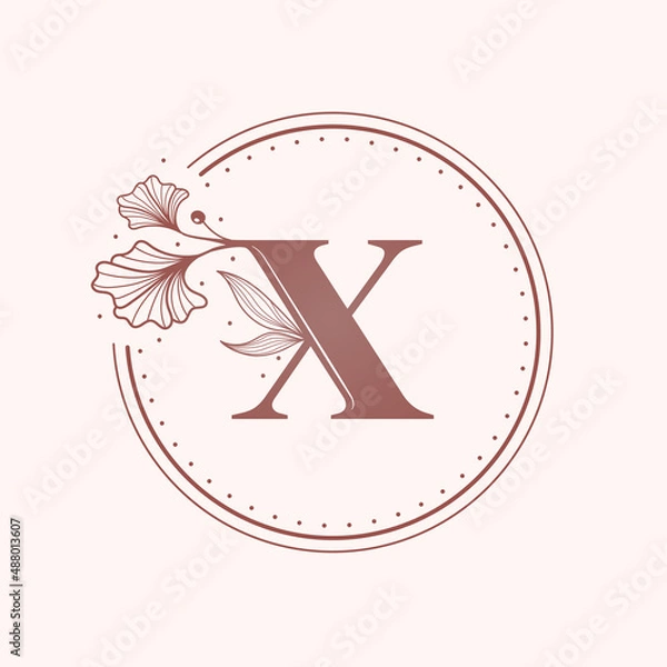 Obraz Floral letter X font. Stamp.