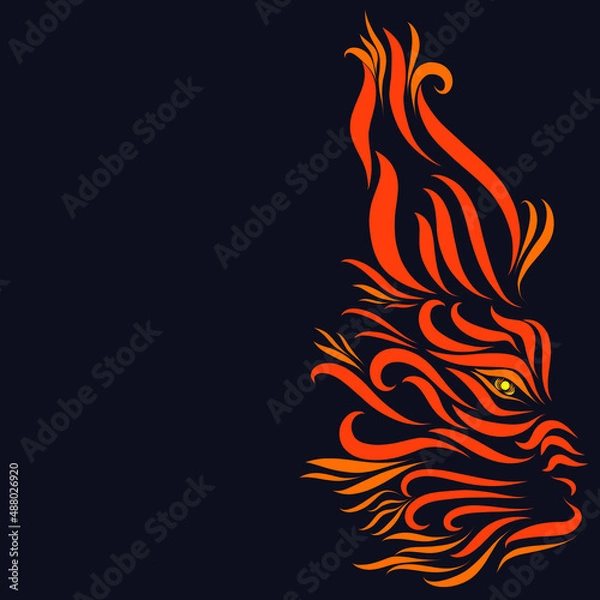 Obraz red lynx with graceful elegant red lines on a dark background