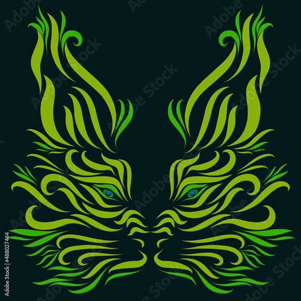 Obraz lynx with graceful elegant green lines on a dark background