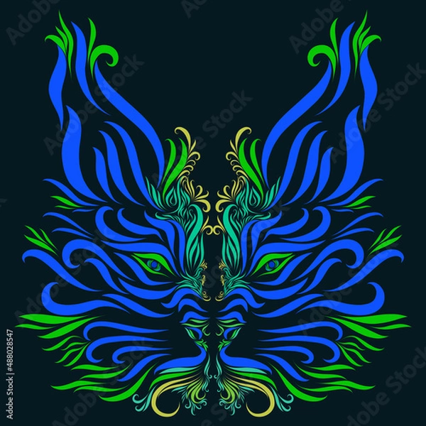 Obraz lynx with graceful elegant blue and green lines on a dark background