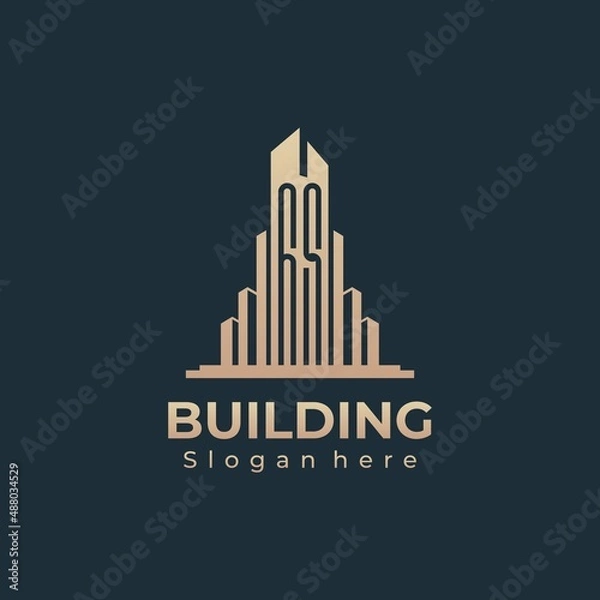 Obraz Letter GS With Building For Construction Company Logo, GS line building logo