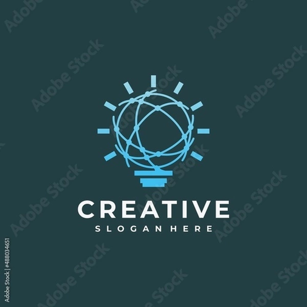 Obraz creative data connection combine with bulb lamp, Bulb logo design line outline icon symbol technology vector