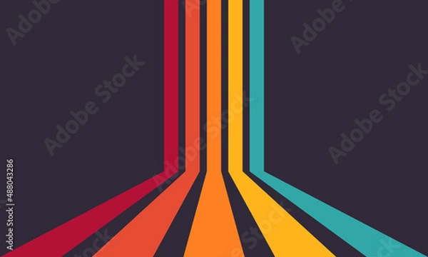 Obraz Perspective retro lines background. Colourful stripes on dark background vector