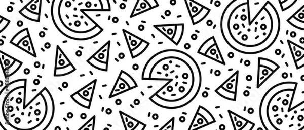 Fototapeta Pizza backdrop. Back line pizza pattern on white background. Vector illustration EPS 10
