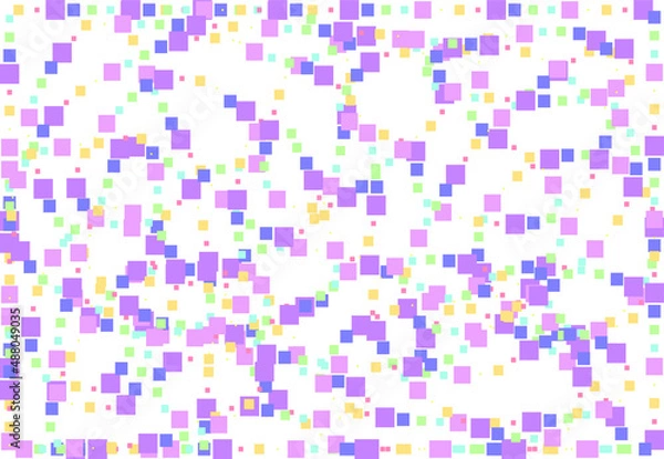 Fototapeta lots of small multicolored squares on a white background. abstract pastel background. lilac pink turquoise blue yellow colors squares. background randomly arranged geometric shapes