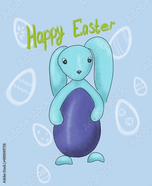 Obraz blue cartoon happy Easter 
