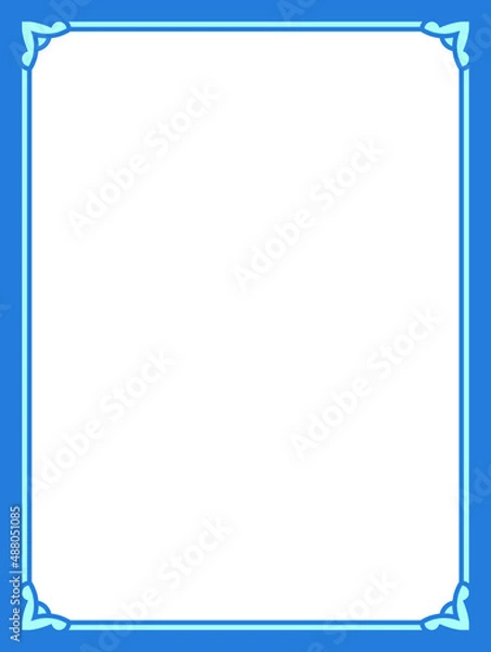 Fototapeta Vector blue border frame. Background or book page. Simple rectangular billboard, plaque, signboard or label 