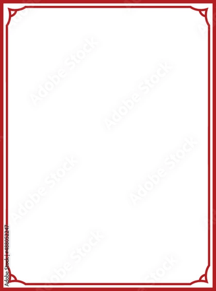 Fototapeta Red vector border frame. Background or book page. Simple rectangular billboard, plaque, signboard or label 