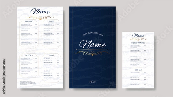Fototapeta Minimalist restaurant menu, modern restaurant menu, wedding menu, stylish menu, restaurant menu, cafe menu, wine list, drink list	
