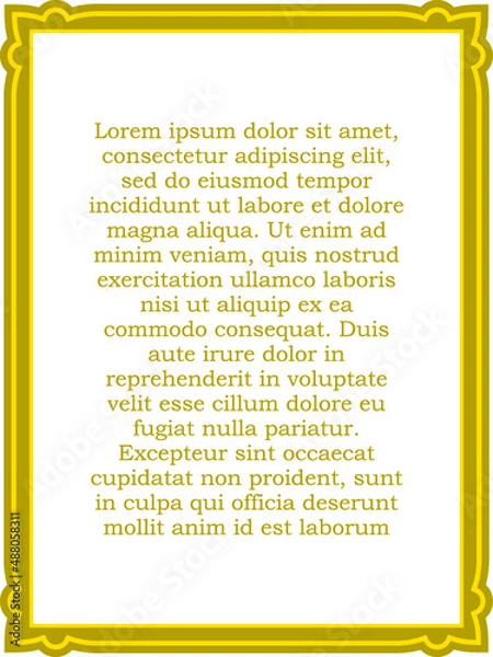 Fototapeta Vector border frame. Golden yellow background or book cover. Simple rectangular billboard, plaque, signboard or label 