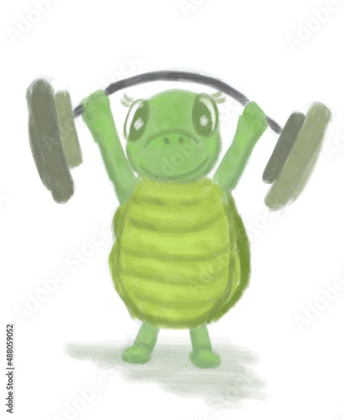 Obraz Tortoise strong man lifts the barbell