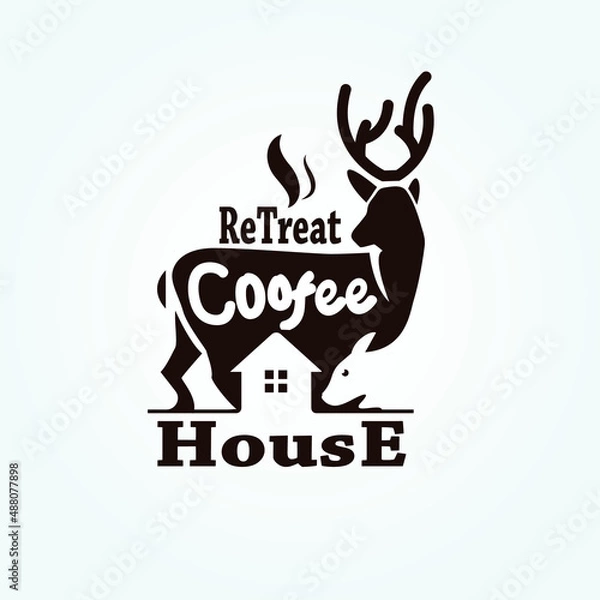 Fototapeta Abstract minimalist negative space deer coffee house logo