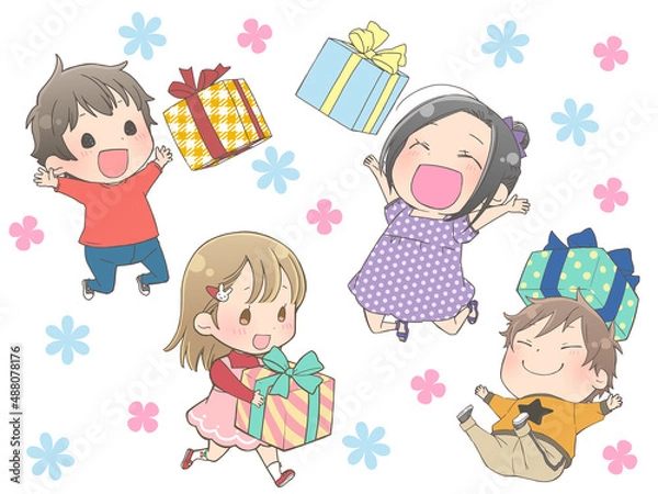 Obraz プレゼントをもらった子供たち