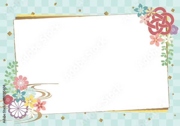 Obraz 格子柄と花の背景フレーム