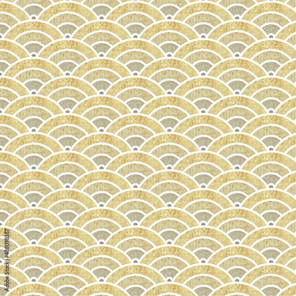 Fototapeta Japanese wave seamless pattern Gold texture