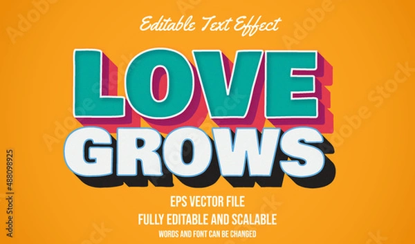 Fototapeta Love grows comic 3D editable text effect