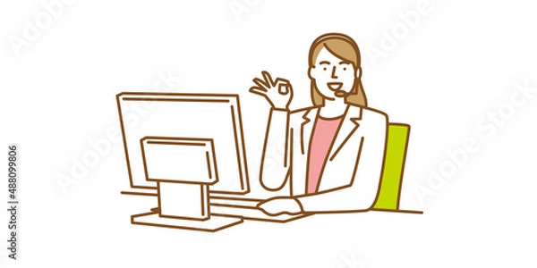 Obraz コールセンターで働く女性