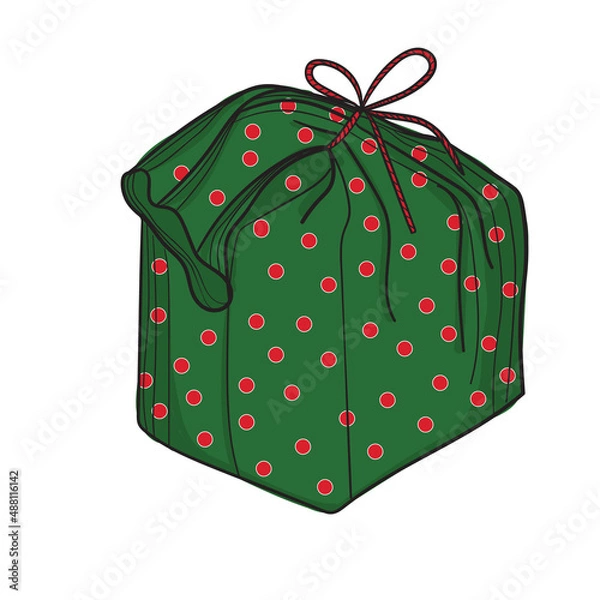Obraz Hand-drawn green and red vector illustration of gift.
