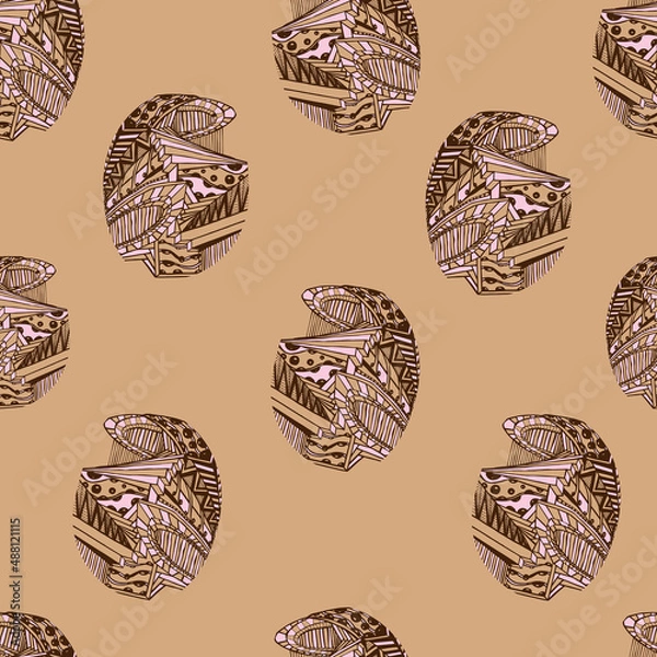 Fototapeta Ethnically meditative drawing in the form of a ball for a design of a seamless patern. Suitable for printing on fabrics, postcards, wallpapers, t-shirts and dresses.