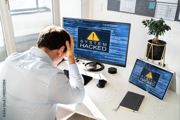 Fototapeta Computer System Hacked. Virus Software Screen