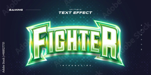 Obraz Green E-sport Text Style with Glowing Neon Effect. Editable Text Effect in E-sport Style