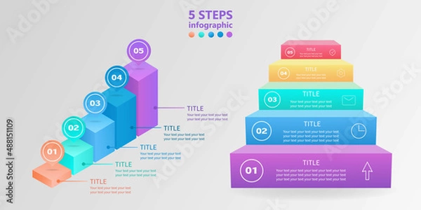 Fototapeta Business infographics set. Ladders from 5 stages. 3 D. Vector illustration.