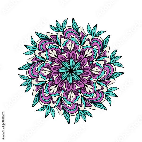 Obraz Vector illustration. Round flower ornament. Colored nature mandala.