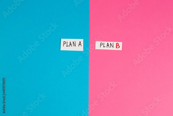 Fototapeta Business plan concept diagram on pink background. Top view, flat lay, copy space