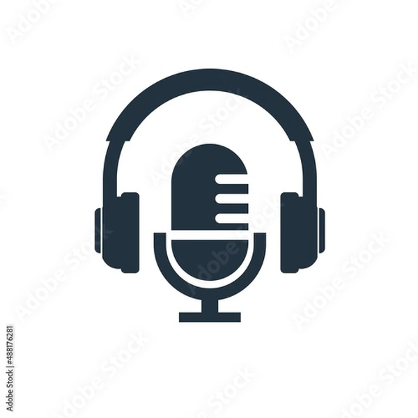 Fototapeta earphone and microphone icon.  podcast symbol flat design on white background.