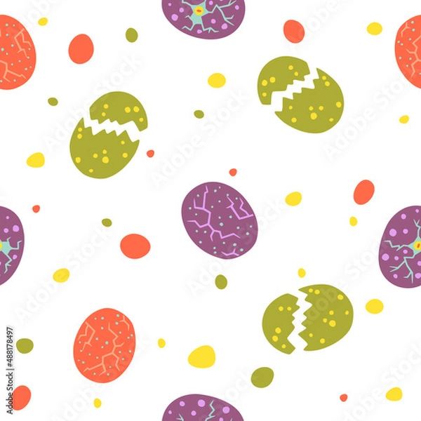 Fototapeta Colorful dinosaur eggs. Vector seamless pattern