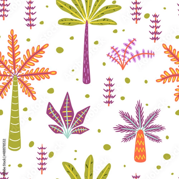 Fototapeta Colorful palms and pants. Vector seamless pattern