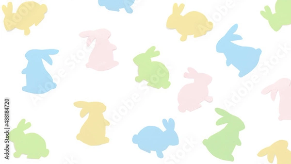 Fototapeta Multicolored rabbits easter background. Substrate for the text for Easter. Copyspace for text.