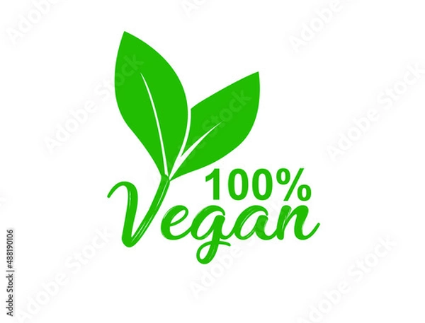 Fototapeta 100% vegan product logo, sign vector illustration 