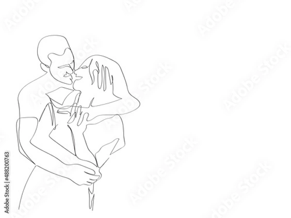 Fototapeta Continuous Line Drawing keeps the teen couple hugging romantic.Of Minimalism 