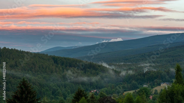 Obraz The Karkonosze hills shrouded in clouds