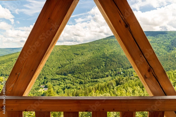 Obraz Wooden observation tower on "Czerniawska Kopa" in the Jizera Mountains (near the town of Świeradów Zdrój)
