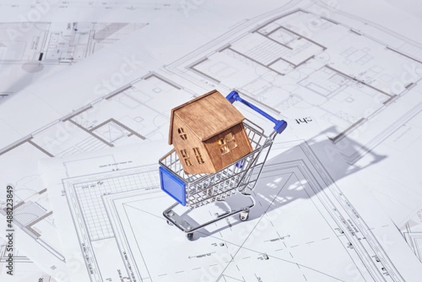 Obraz House building project concept with plans