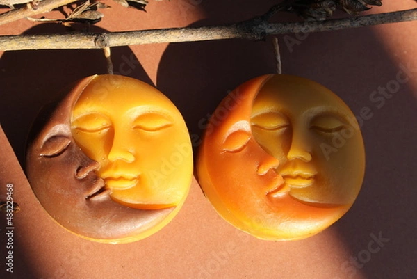 Fototapeta Beeswax candles, DIY hobby, startup business, handmade 