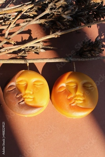 Fototapeta Beeswax candles, DIY hobby, startup business, handmade 