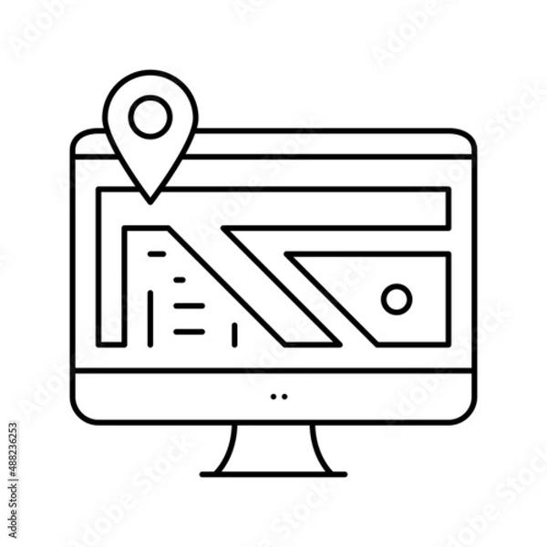 Fototapeta computer monitor map location line icon vector illustration