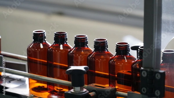 Obraz Set collection row of various brown medicine pill glass pipette dropper bottle blank without copyspace label design pattern isolated on white panorama background