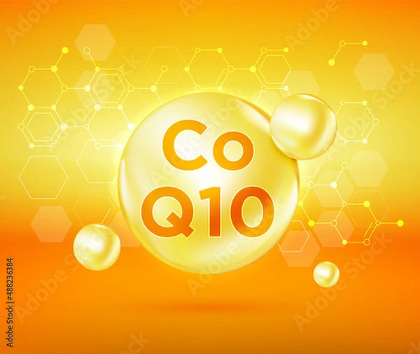 Obraz Coenzyme Q10 vitamin on yellow background - vector illustration